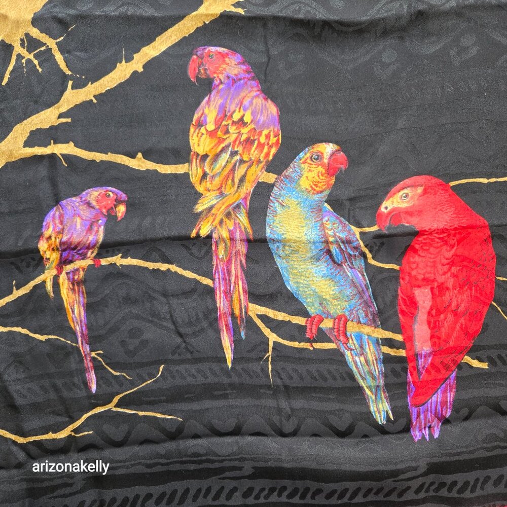 Vismara Silk Scarf with Parrots in Tree and Neat Hidden Detail Birds Chicks - Picture 5 of 13